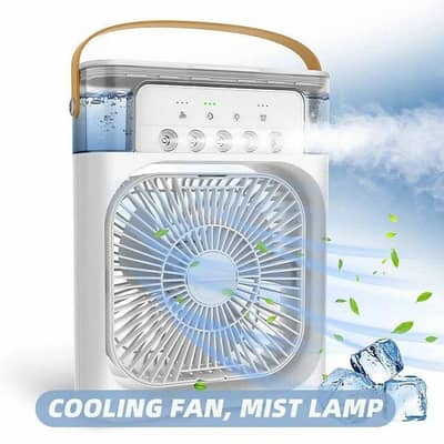Desk Cooling Fan Portable Air Conditioner mini AC Fan Big Size | Mini Air Cooler Ice Fan & Humidifier | USB Electric Fan with Water Mist | LED Lights | Adjustable Wind Speed | Small Desktop Cooling Fan for Rooms, Office & Home