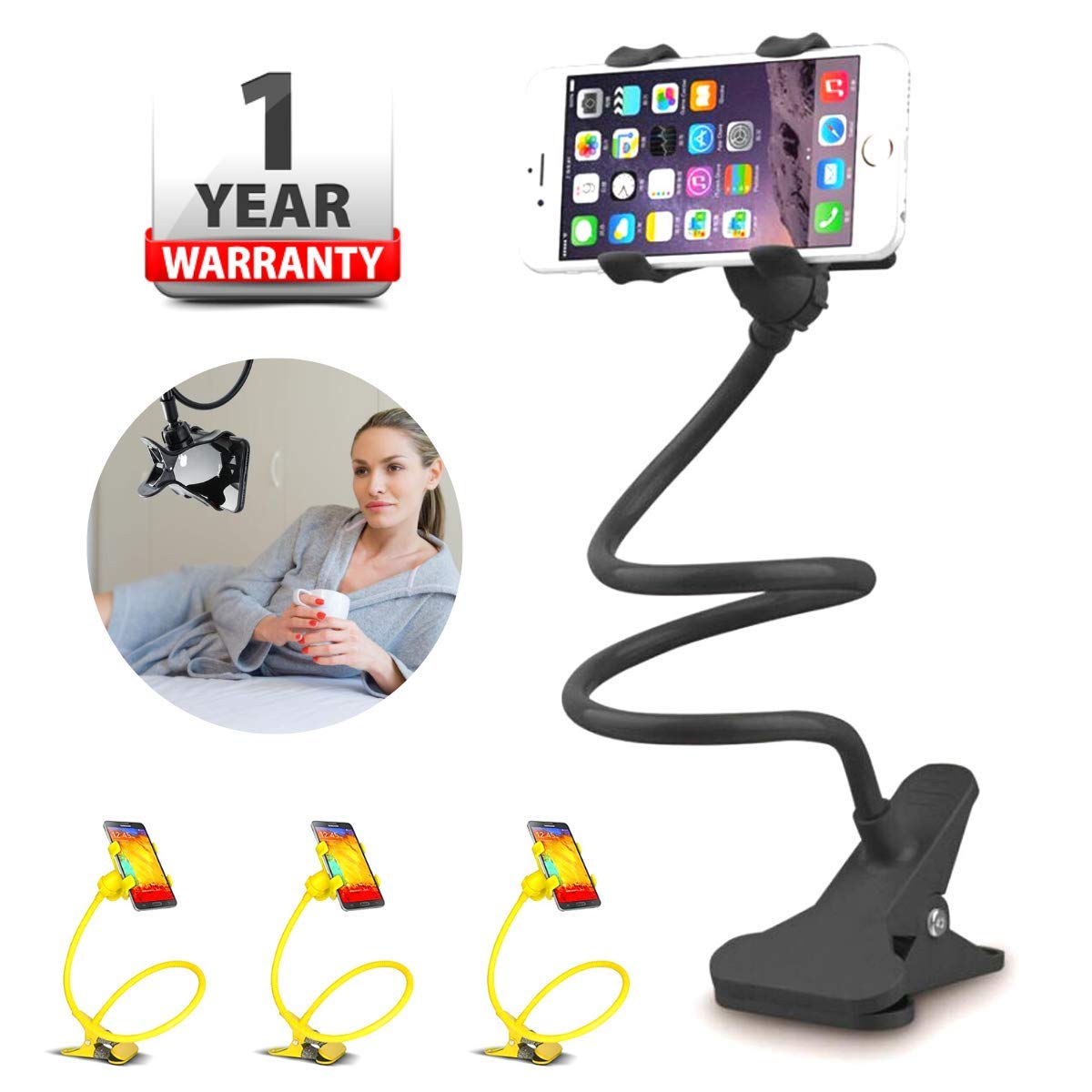 Universal Flexible Mobile Stand Holder Adjustable Phone Clip with Long Flexible Arm for Desk, Bed, Dashboard, and More